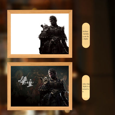 Gepersonaliseerde afdruk Houten frame Monkey King Night Light voor Home Office Picture Frames