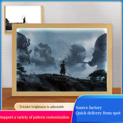Custom Size Zwart Myth Monkey King Night Light Reis naar het Westen Houten raamlamp voor slaapkamer en bureau Houten frames Product