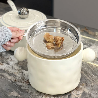 2024 Trendy Keramische dubbele oren hartvormige schaal roestvrij staal deksel Microwaveable voedselcontainer Instant Noodles gedrukt