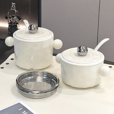 Deksel en afgedrukte kenmerken van roestvrij staal Wit keramische noedelschaal voor keukenopslag