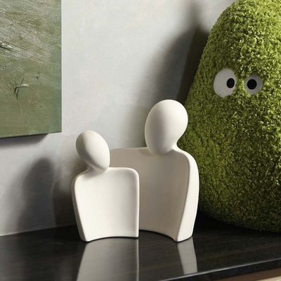 Liefdespaar Figuurtjes Ornamenten Bamboe Abstract Gehuilde geliefden Beeldhouwwerk Cer