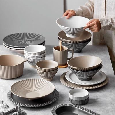 Nordic Relief Keramische eetgerei Set Duidelijke Salad Bowl Cups Bowls Platen