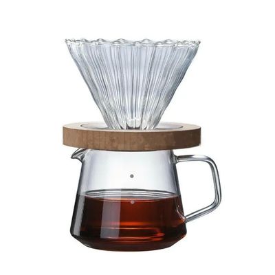 600 ml Drip Glass Coffee Pot met houten handvat Hittebestendige Giet over koffiezetapparaat