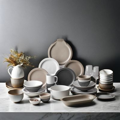 Nordic keramische tafelgerei met mat geglazuurde ontwerprelief kopjes schalen borden