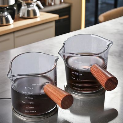 Dubbelmond Italiaanse walnootglaskoffiemeter met doorzichtig glas en deksel