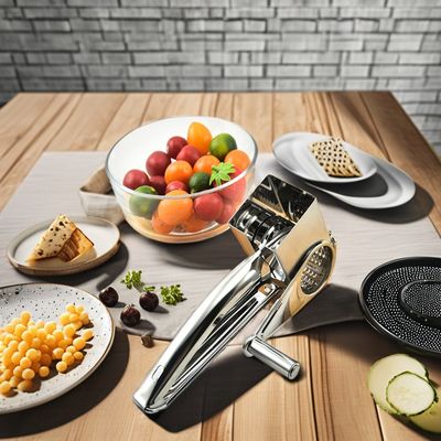Compact roteerbaar kaasgrater van roestvrij staal voor het bereiden van snel eten in de keuken
