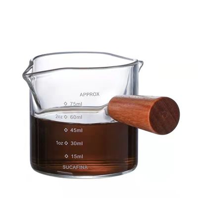Hoog borosilicaat glas meetbeker microwave veilig gereedschap met houten handvat