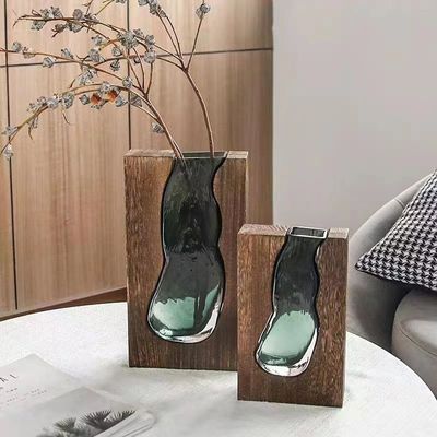 Keramische vaas in boerderijstijl met transparant glas en donut ring design