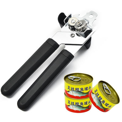 Compacte blikopener van roestvrij staal met multifunktioneel flesopener en plastic handvat