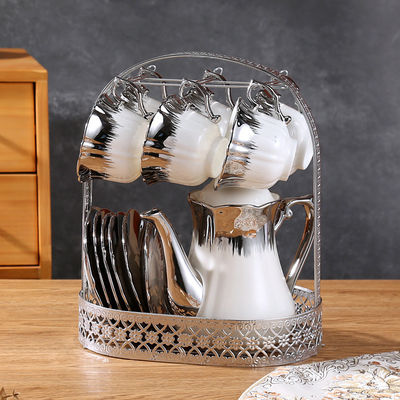 Keramische porseleinen koffiekoppelset Goud Rimp Plain White Europese ontwerp voor Afternoon Tea