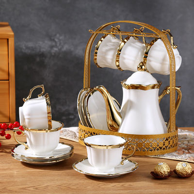 Goud Accent Porselein Keramische Theekop Set voor koffie-thee liefhebbers in retro stijl