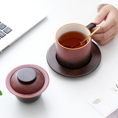 Houten handvat Gladiant glazuur Keramische beker voor Japanse traditionele stijl Koffie thee espresso melk cadeau doos Set Home
