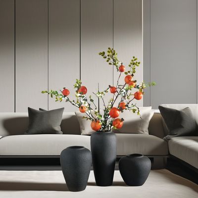 Moderne Noordse woningversiering Keramische vaas met pampasgras en natuurlijke gedroogde bloemen