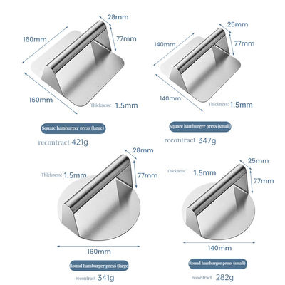 Vierkante ontwerp niet-stick roestvrij staal burger pers gemakkelijk grillen stof gereedschap / voorschoen