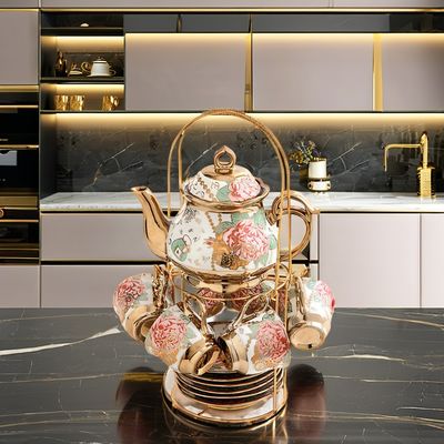 Keramische porseleinen koffiekop set modern luxe ontwerp met gouden rand en ijzeren handvat T16