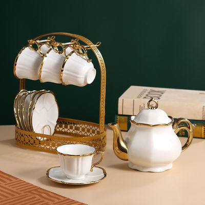 European Style Ceramic Tea Cup Set met gouden afwerking voor Home Coffee Tea Service Infuser
