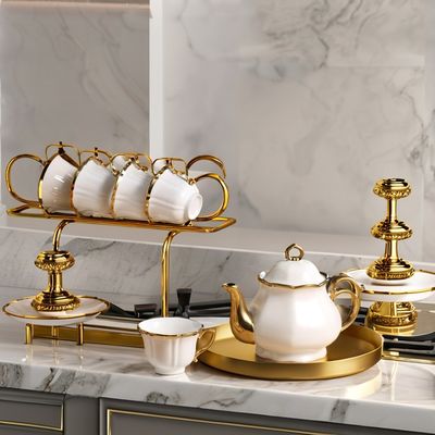 Moderne modieuze keramische thee set met luxe bekers en schotels Aanpassen logo aanvaardbaar