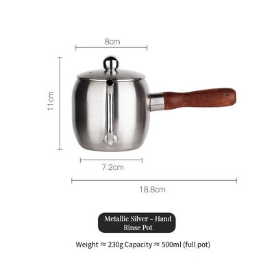 Koffiekop met lange mond 304 roestvrij staal met 500 ml capaciteit en houten handvat