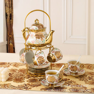 Luxe Europese keramische thee set met 6 kopjes en porseleinen theepot cadeaubon