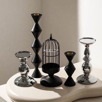 Huwelijk metalen kandelaar houder met lantaarns kaars potten laag kandelaar middelstuk