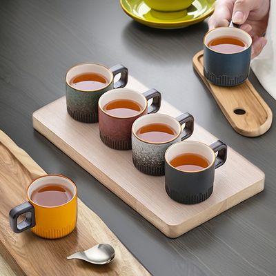 Stapelbare koffiekop Lepel Nordic Style 50 ml Country Design Keramische mok met houten handvat
