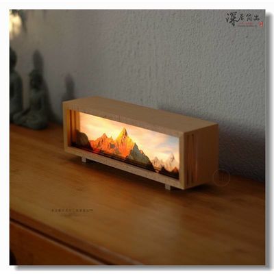 Hoogoplossend drukwerk Zon Golden Mountain Night Light Oplaadbaar Moderne Desktop Landschap met Canvas Base