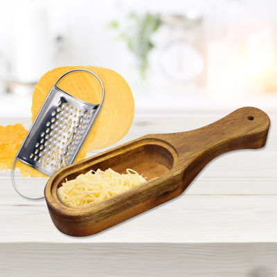 Acacia houtcontainer roestvrij staal haker en kaasgrater voor snelle keuken voorbereiding