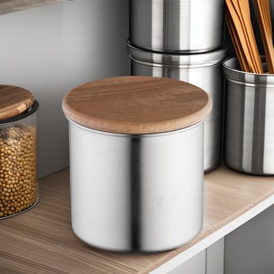 1L Bamboe Food Roestvrij staal Vacuum Canister Houten Deksel Microwaveable Gesneden Koffie Thee Specerijen opslag