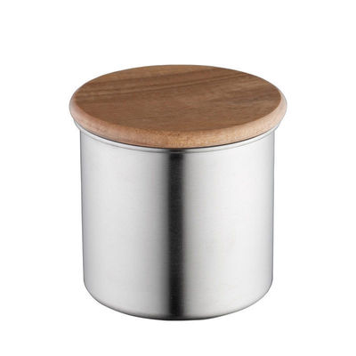 1L Bamboe Food Roestvrij staal Vacuum Canister Houten Deksel Microwaveable Gesneden Koffie Thee Specerijen opslag