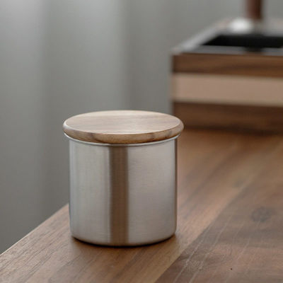1L Bamboe Food Roestvrij staal Vacuum Canister Houten Deksel Microwaveable Gesneden Koffie Thee Specerijen opslag