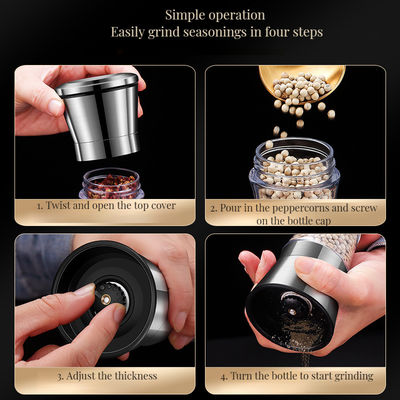 Zwarte bamboe zout- en pepermolens met hervulbare ruwheidsinstelling van roestvrij staal