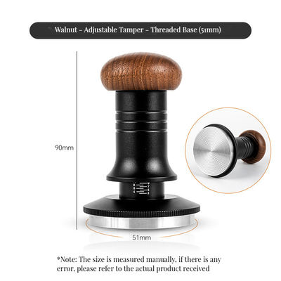 Verstelbare roestvrijstalen schaalbasis 51/53/58mm Solid Wood Handle Barista Coffee Tamper voor thuis