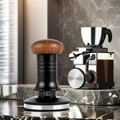 58mm Barista Koffie Tamper Set met massief houten handvat en roestvrij staal rimpel basis