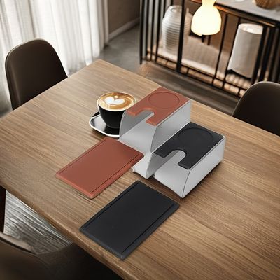 Black Espresso Tamper Station met milieuvriendelijk roestvrij staal en massief hout keramisch type