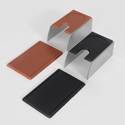 Black Espresso Tamper Station met milieuvriendelijk roestvrij staal en massief hout keramisch type