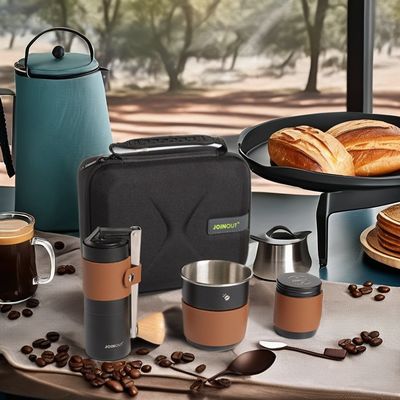 Duurzame roestvrijstalen koffieset Compact ontwerp Draagbare glazen handfreesmachine