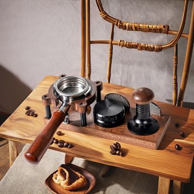 Commerciële kopers Koffiewinkels Custom Logo Solid Wood Tamping Station voor espresso en koffiepoeder organisator
