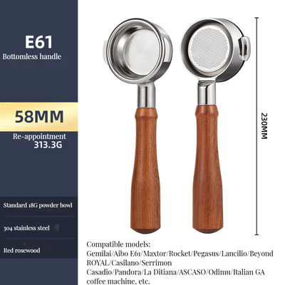 54mm bodemloze naakte portafilter met houten handvat Portable Espresso Silver Edition