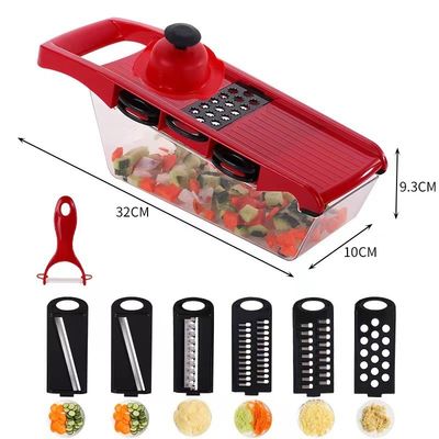 Keuken Essentiële 16-in-1 Metalen Groente Snipper met Bamboe en PP Salad Cutter