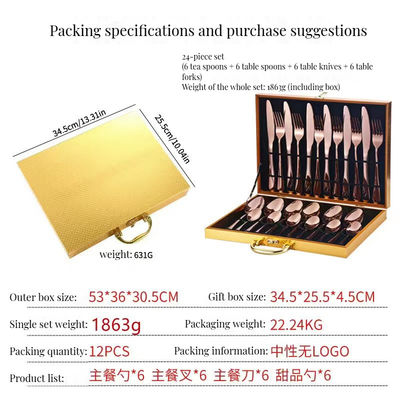 Hotel bruiloft 24pcs bestek set roestvrij staal vloer met luxe goud afwerking