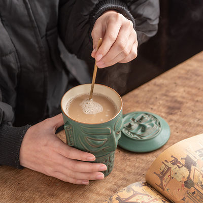 Duurzame kantoor- en bedrijfsreceptie koffiebeker Sanxingdui keramische mok met deksel