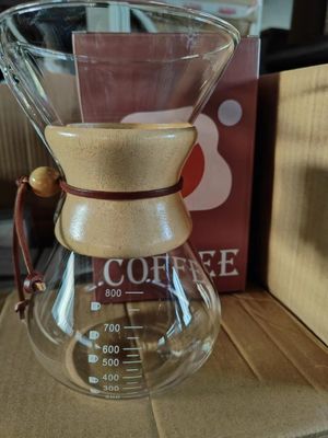 Voorraad Classic Series 1-3 Cup Hout Neck Pour-Over Maker 6-Cup Natural Coffee Filter Glass Pour Tea Set