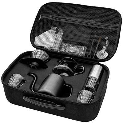 Roestvrij staal outdoor handgekookt koffieset met milieuvriendelijke geharde glazen bekers