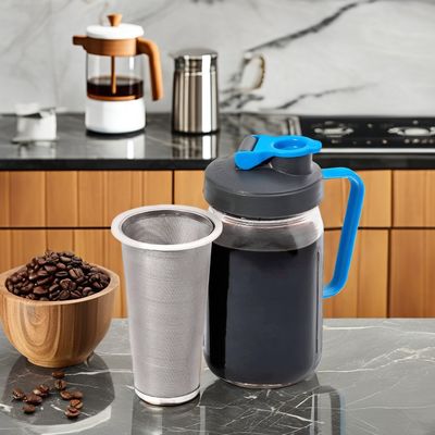 64 OZ Glass Mason Jar Cold Brew Coffee Maker met roestvrijstalen filtermaas en handvat