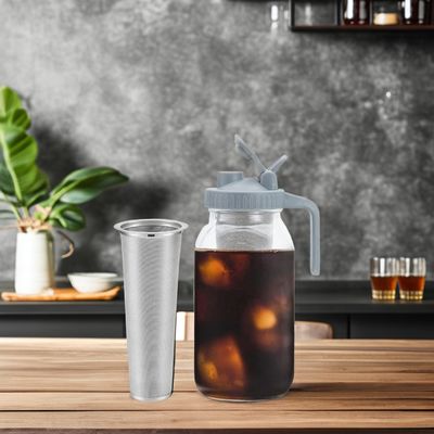 64 OZ Glass Mason Jar Cold Brew Coffee Maker met roestvrijstalen filtermaas en handvat