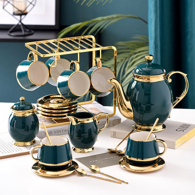 Fancy koffiekopjes met gouden rand Keramische thee set101 met roestvrij staal