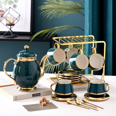 Fancy koffiekopjes met gouden rand Keramische thee set101 met roestvrij staal