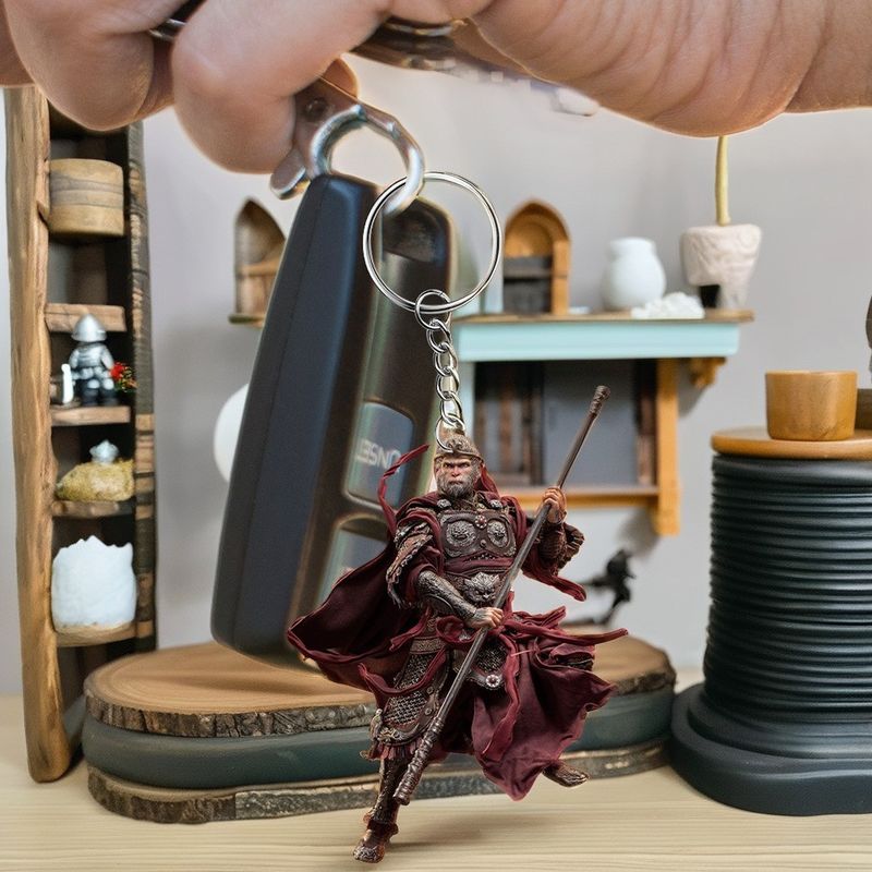 Zwarte kleur Wukong Flat Keychain 2D Acryl hanger voor rugzak Autosleutel Laptop Decor