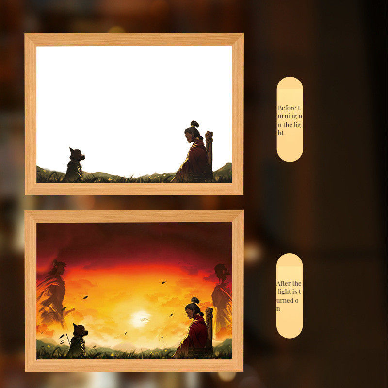 Gepersonaliseerde afdruk Houten frame Monkey King Night Light voor Home Office Picture Frames