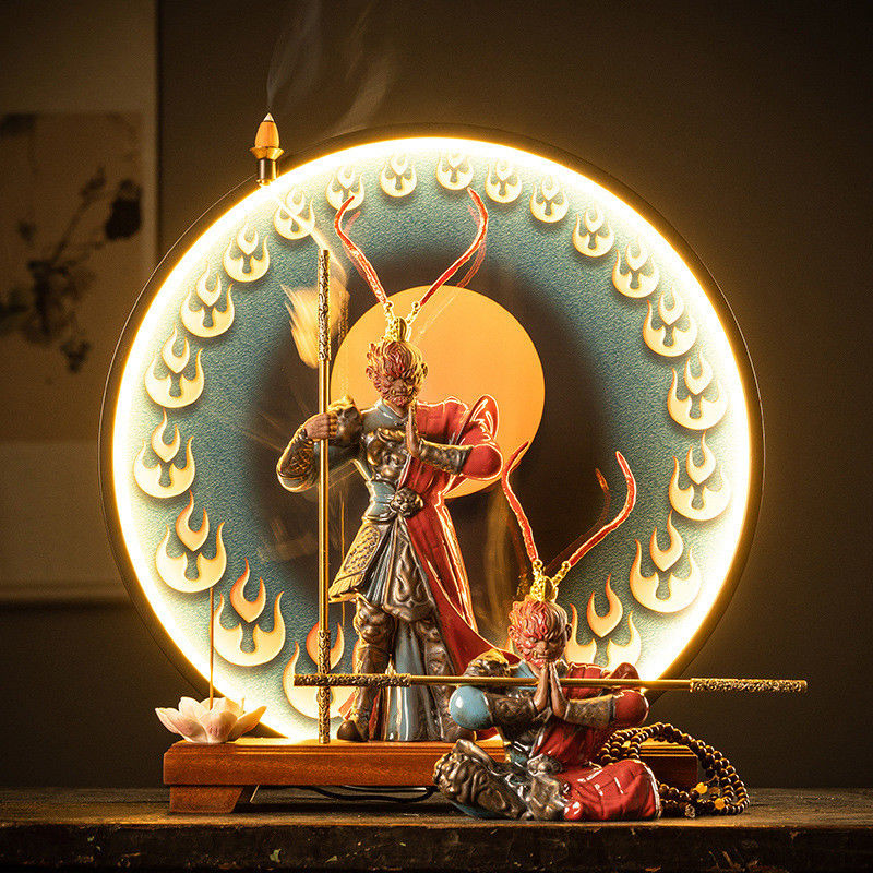 Stijlvolle Black Myth Wukong Keramische wierookbrander met aangepaste kleur en LED-licht